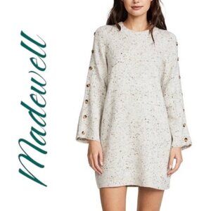 MADEWELL Donegal Button Sleeve Wool Blend Sweater Dress Oatmeal Cream, Small